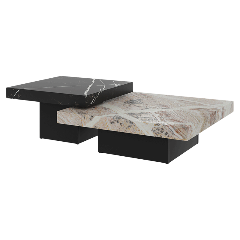 德利丰岩板茶几肌理大师意式客厅家用茶台轻奢高低方形茶几组合