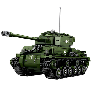 Reobrix臻砖积木M4A3E8狂怒谢尔曼坦克仿真军事模型益智拼装77030