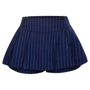 Mengling梦玲 纯氧少女 藏青韩系条纹夏季学院复古高腰半身裙裤
