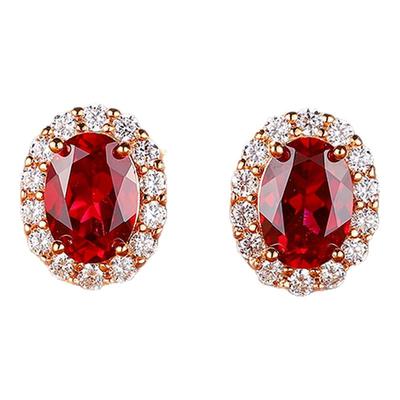 【SOOMI 彼岸花】红宝石耳钉2.4ct培育彩宝戴妃耳饰鸽血红耳环女