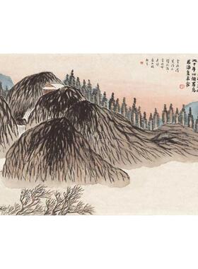齐白石石门24景图画芯定制打印二十四景图装饰画客厅学校自粘贴画