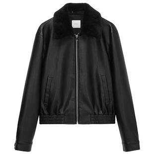 OCHIRLY欧时力 可拆卸毛领夹克皮衣外套女哑光高级感2025秋冬