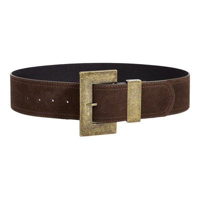 复古做旧废土风宽边腰带女辣妹风绒面皮革皮带配连衣裙裤子腰封潮