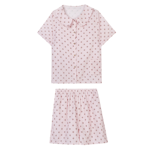 JoyceBra  俏皮波点纯棉睡衣女夏季宽松透气棉纱短袖家居服两件套