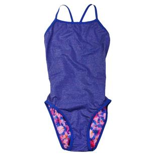 HOOG三角连体泳衣女亮丝细闪性感专业遮肚显瘦高中低开叉泳装