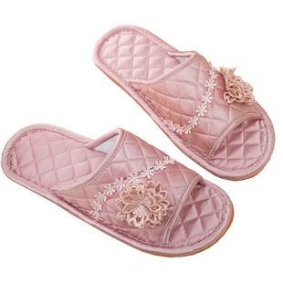 居艺格新款蕾丝布艺拖鞋家居室内男女情侣木地板拖鞋家用四季拖鞋