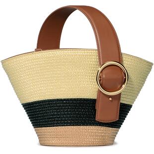 Parisa Wang包包女Audrey奥黛丽菜篮子手提包水桶包草编包度假风