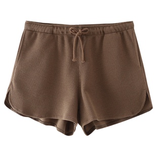 华夫格纹短裤美式复古开叉运动裤系带高腰热裤休闲裤子bm风短裤女