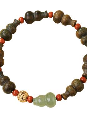 天然绿檀和田玉葫芦福禄手串