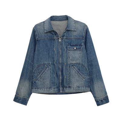 荒荒家翻领拉链牛仔外套