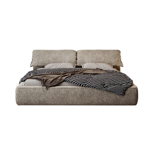 意式极简大象耳朵布艺床棉麻布2米x2米2大床主卧现代简约雪尼尔绒