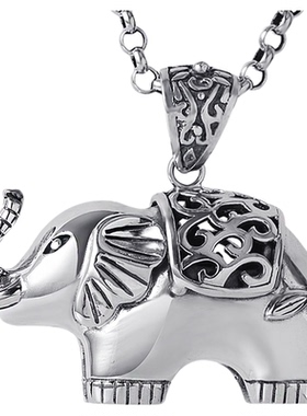 女士925银复古做旧镂空小象吊坠