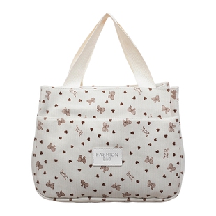 新款灯芯绒妈咪手提包上班族外出大容量简约女学生饭盒便当手拎包