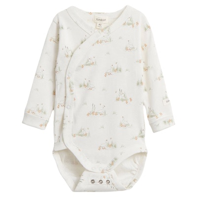 Newbie瑞典进口春夏新款婴儿小鸭印花爬服新生儿包屁衣连体衣