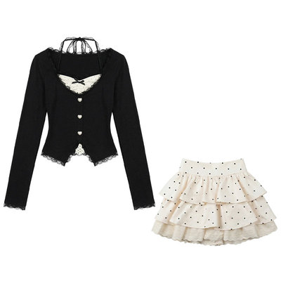 韩系纯欲穿搭黑色上衣女早春