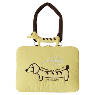 梵花不语刺绣腊肠狗电脑包女14/16寸高颜值可爱小狗可拆卸肩带高级感通勤防刮单肩手提包