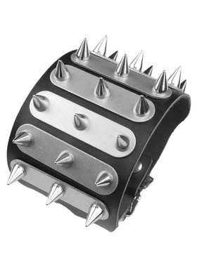 圆锥尖铆钉朋克黑暗宽柔软皮手链