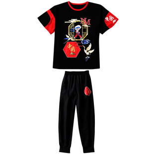 长裤短袖童装男童春装套装2026新款儿童衣服男孩帅气时髦国风服装