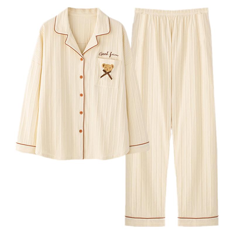 睡衣女春秋长袖韩版可爱青年套装秋冬款棉家居服可外穿