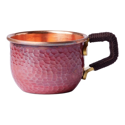 植述  手工紫铜咖啡杯家用锤纹编织把手茶杯复古早餐杯拉花拿铁杯