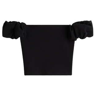 HM女装T恤春季日度假舒适泡泡袖露肩海滩上衣1296397