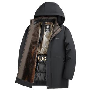 罗蒙正品棉服男款冬季中长款连帽加绒加厚保暖羊羔绒棉袄外套防寒