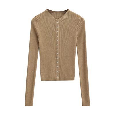 圆领单排扣修身显瘦针织开衫上衣