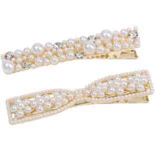 三福少女心多类型人造珍珠鸭夹一对 趣味头饰发饰发卡发夹827080