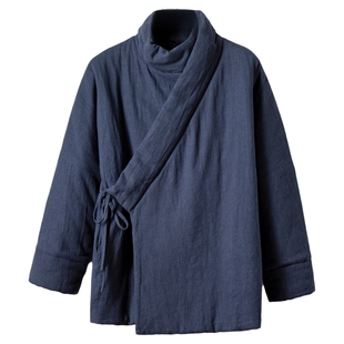 新中式汉服棉衣男苎麻交领右衽棉袄中国风棉麻袄子古风道袍居士