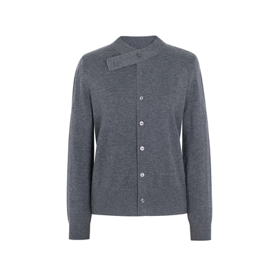 XG雪歌25冬新款miu系立领纽扣设计感灰色针织开衫女XL411648B884