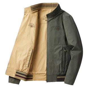 吉普双面穿外套男士春季新款中年爸爸男装春秋款纯棉休闲运动夹克