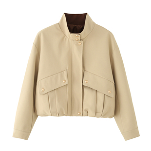 艾格短款外套女2025新款早秋穿搭宽松显瘦小个子外穿工装夹克上衣