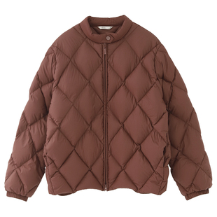 《告别价399》无胆立领鹅绒外套女宽松菱形格羽绒服90白鹅绒23650