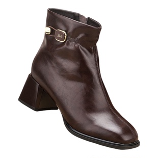 蜘蛛王女鞋2025秋冬季新款舒适女士休闲短靴时尚百搭粗跟时装靴