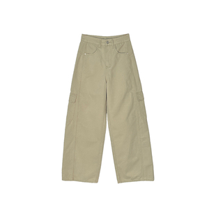 松弛感！卡其色工装弯刀休闲裤女2026新款春季小个子宽松高腰长裤