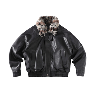 CoosRetro 美式机车风可拆卸毛领加厚皮衣男黑色冬季新款外套棉服