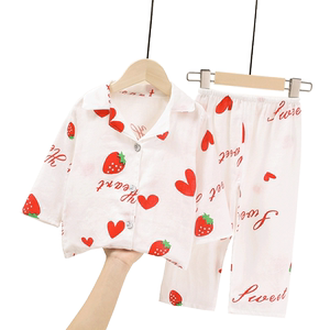 儿童纯棉睡衣夏装家居服女孩纱布