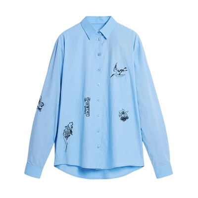Desigual蓝色绣花长袖男式衬衫