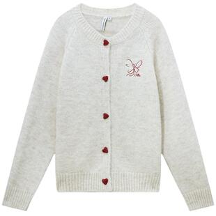 美特斯邦威毛衣女秋季新款潮流休闲撞色扣长袖刺绣开衫宽松女