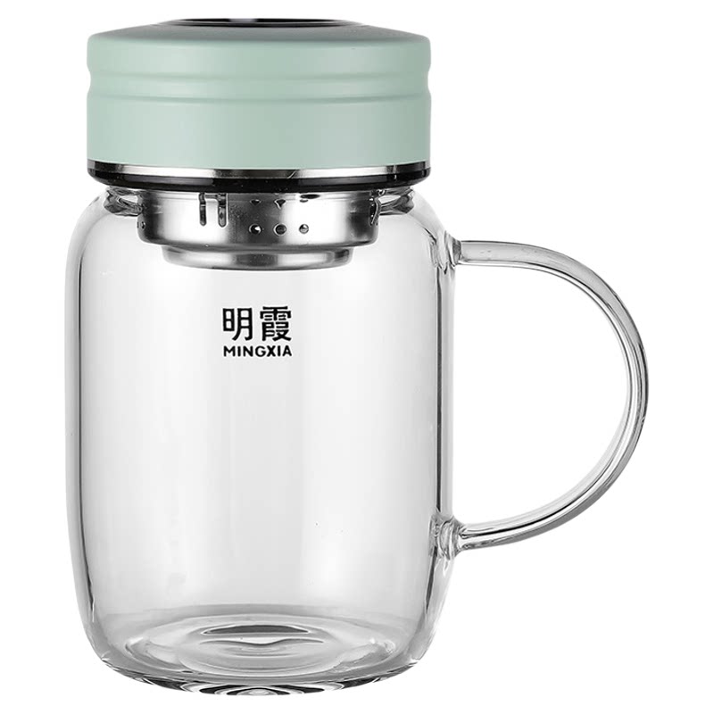明霞单层玻璃杯带把手透明高硼硅泡茶办公茶杯随手水杯子定制
