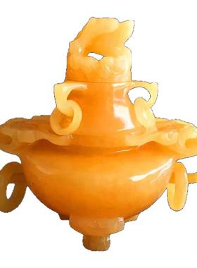 天然玉石米黄玉香炉仿古熏香炉