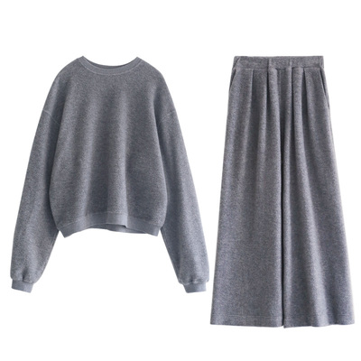 徐大脸吖定制 羊毛摇粒绒套装春宽松圆领休闲卫衣阔腿裤两件套女