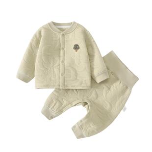 婴儿衣服秋冬夹棉分体套装宝宝婴幼儿春季a类保暖小月龄春装秋衣8