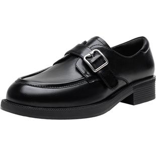 【时光旅人】百思图春商场新款英伦牛津鞋黑色皮鞋女单鞋BV305CA5