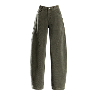 军绿色加绒灯芯绒女裤弯刀休闲裤