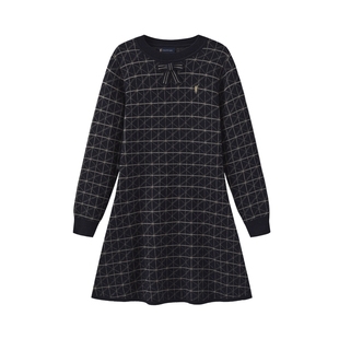 POLOWALK童装女童连衣裙长袖毛织2025秋冬新品学院风中大童针织裙