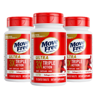 保税MoveFree益节骨胶原蛋白氨糖搭档关节补钙白瓶75粒*3美国进口