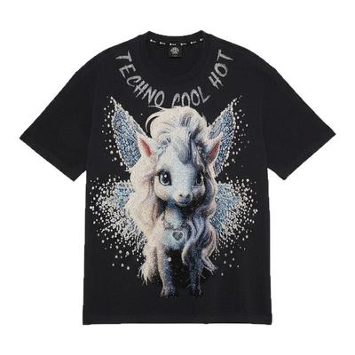 TCH谜蓝静奢马年新年战袍烫钻宽松圆领短袖T恤2026春夏T78B106001