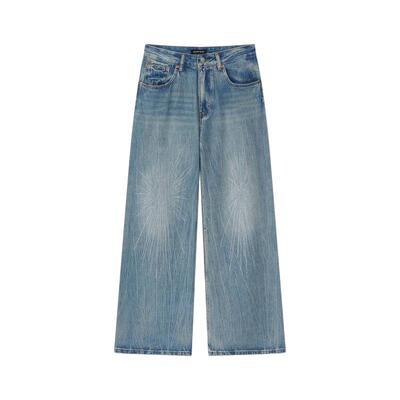 SOFITTE 女士裂纹水洗放射烫钻宽松阔腿牛仔长裤  301355