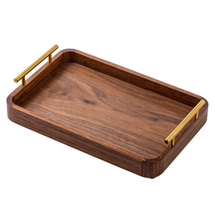 黑胡桃木质托盘长方形水杯茶杯子餐盘实木茶盘玻璃水果盘家用客厅